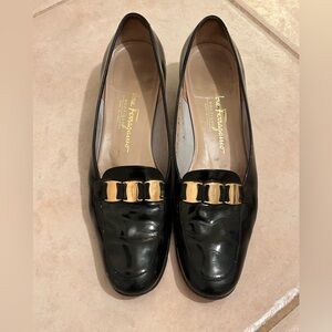 Salvatore Ferragamo Black Flats with Gold Accent